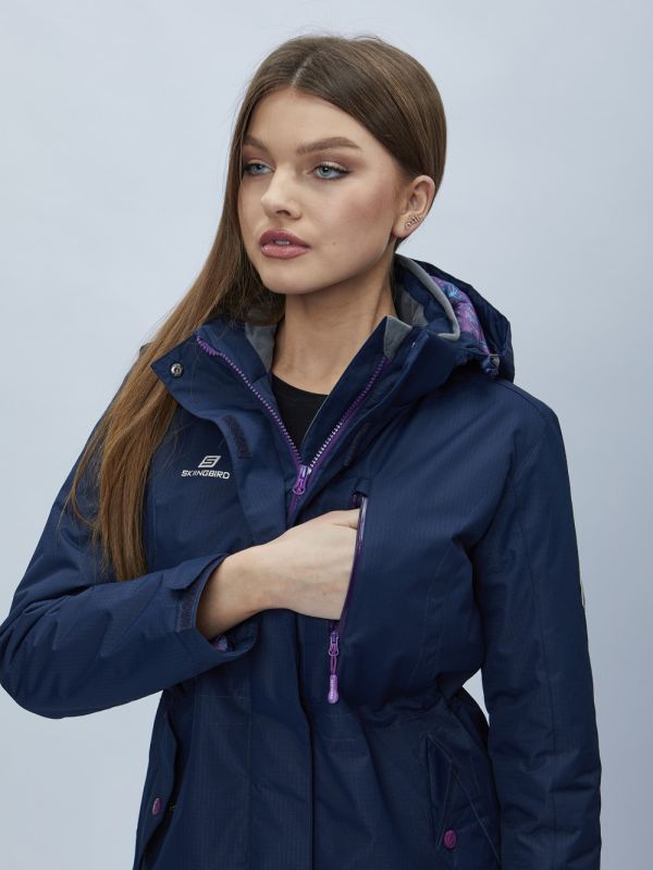 Navy blue hooded parka for women 551993TS